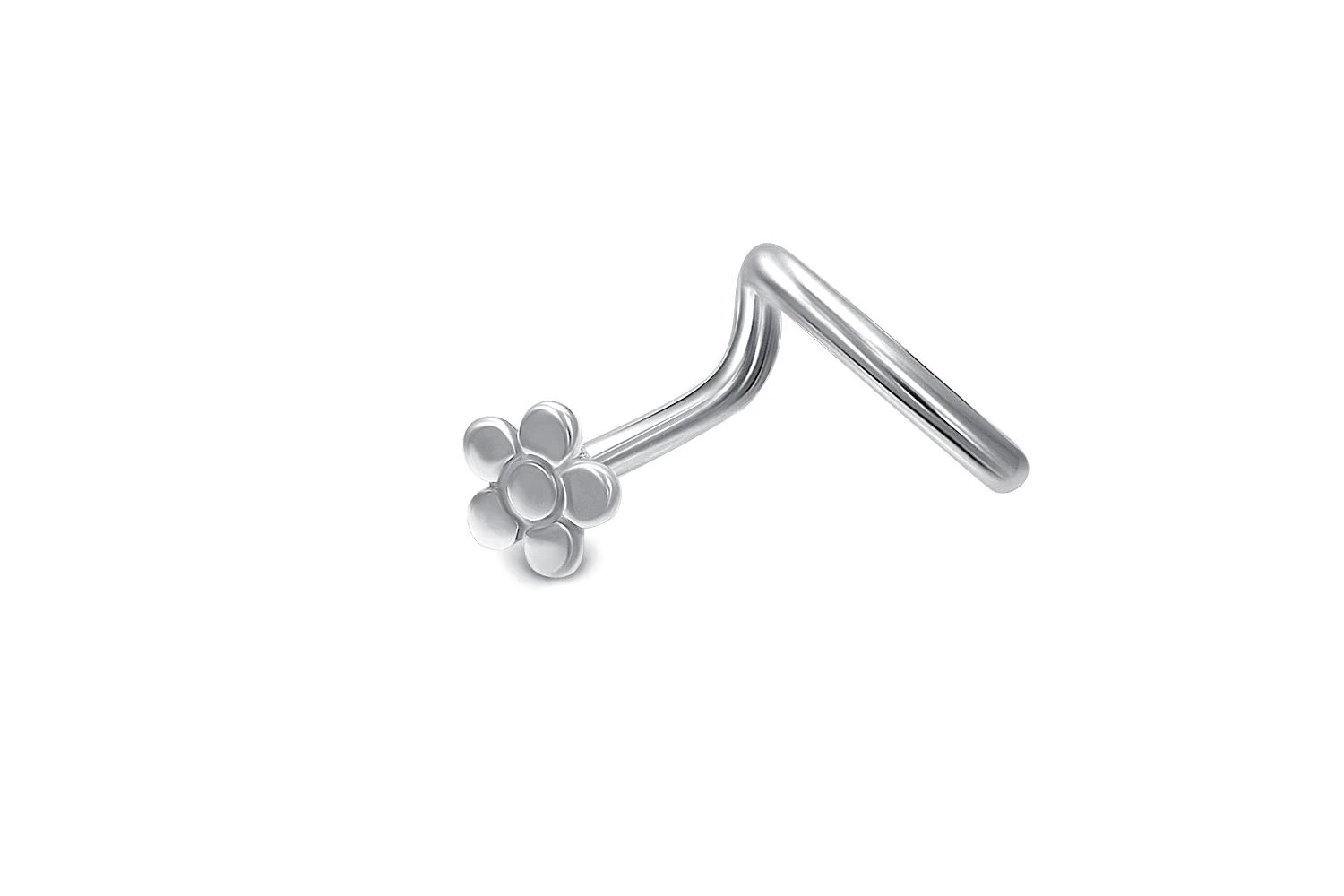 Пирсинг в нос Цветок из белого золота без вставок