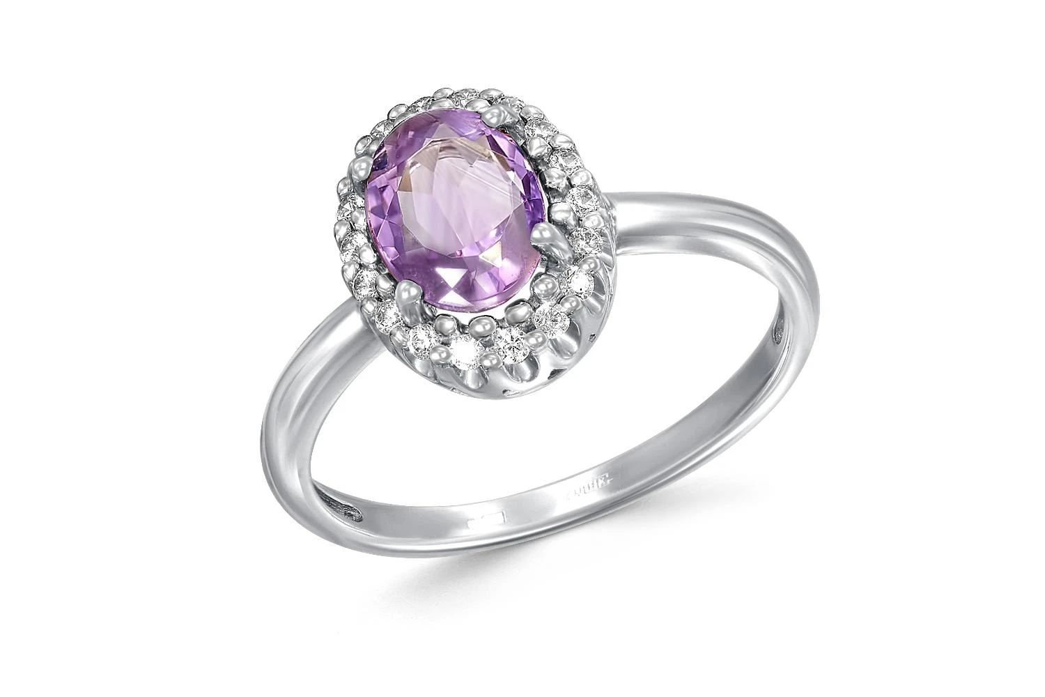 Кольцо из белого золота с аметистом и 18 фианитами
