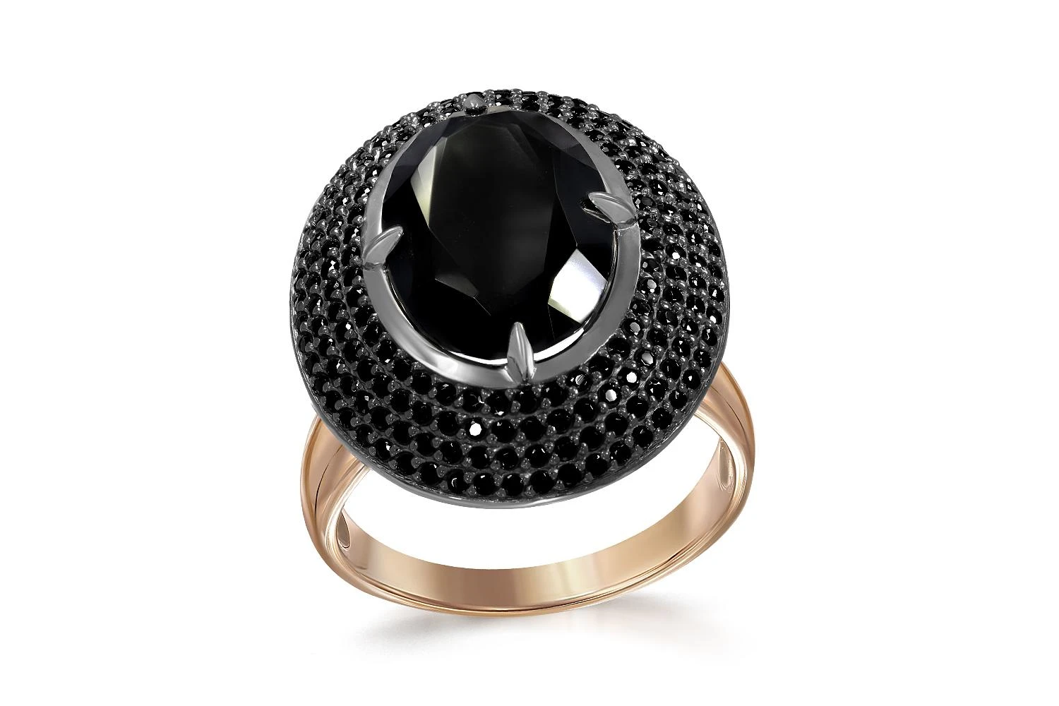 Кольцо из красного золота с агатом и 184 фианитами