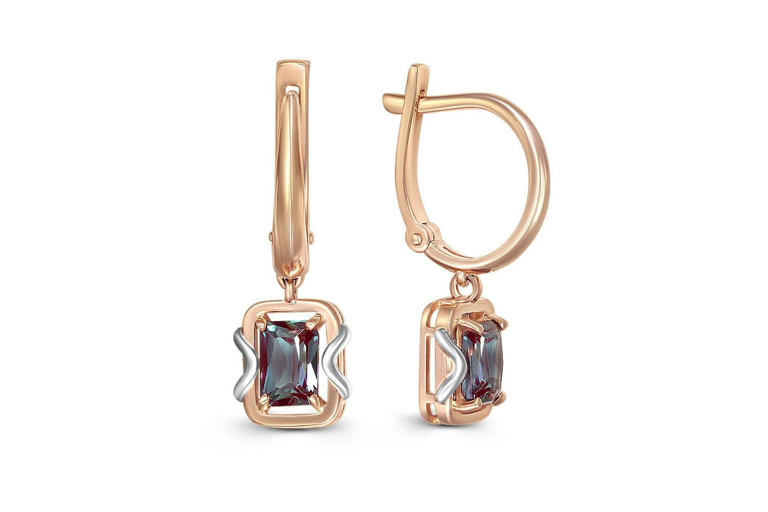 Серьги из красного золота с 2 александритами