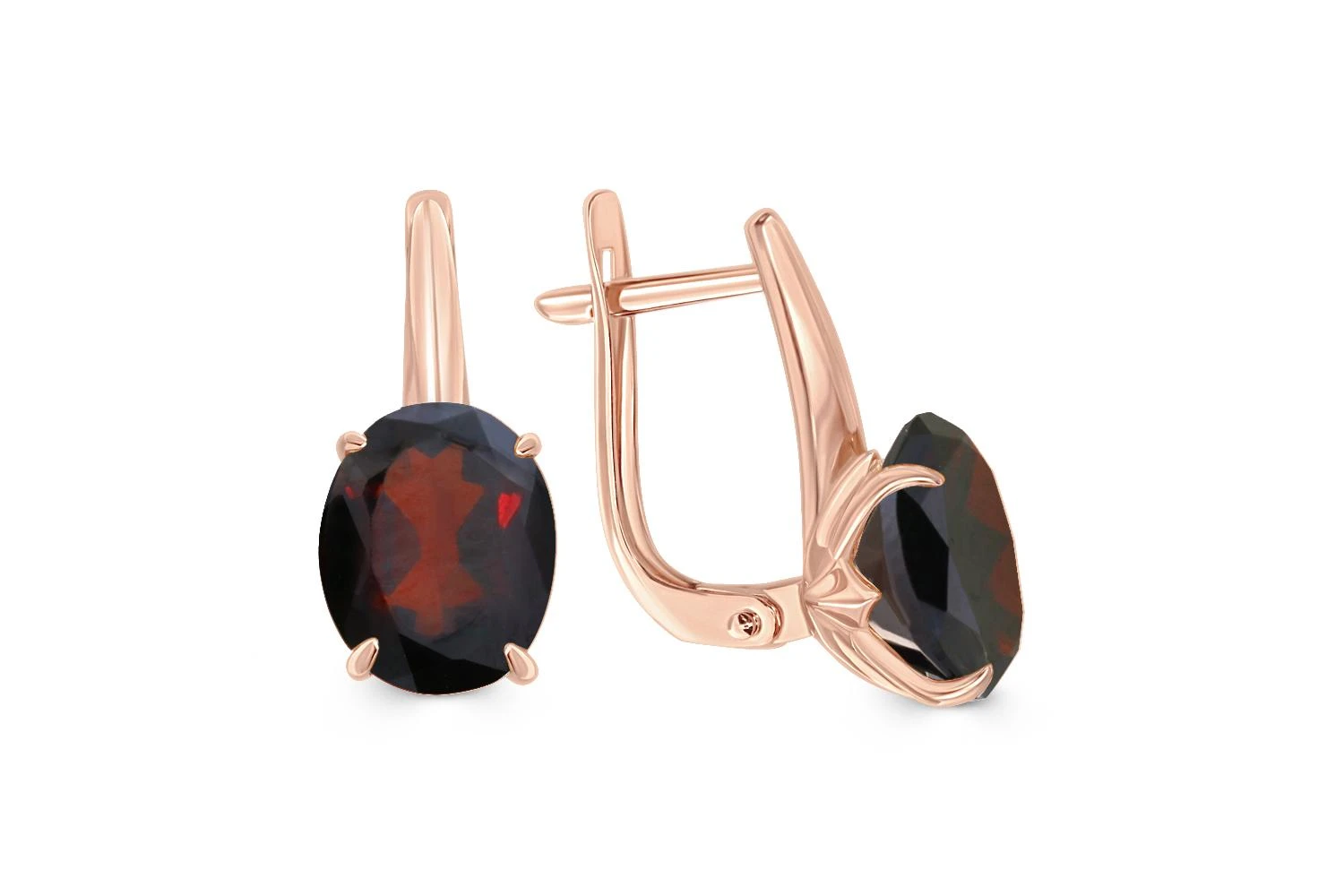 Серьги из красного золота с 2 гранатами