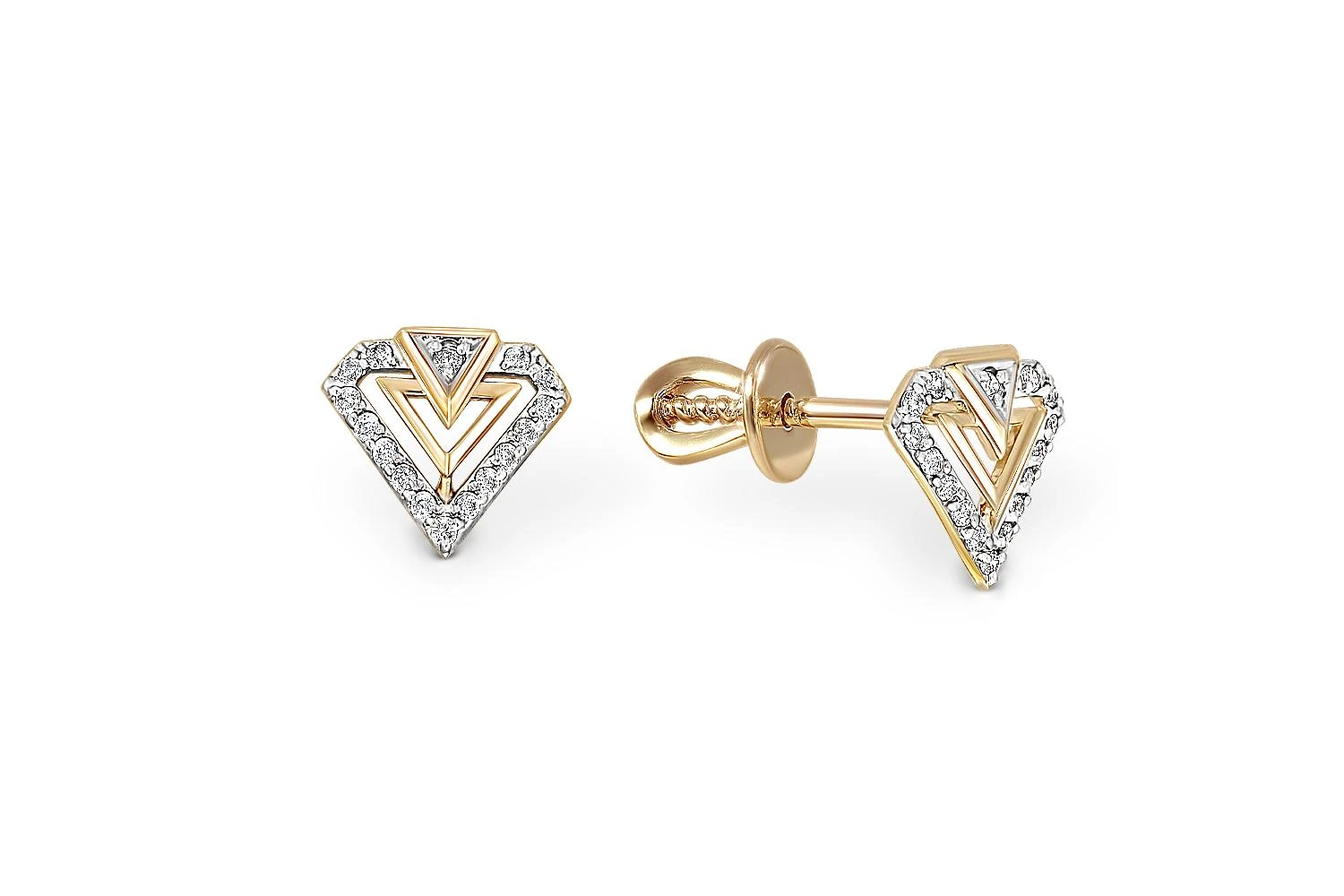 Серьги-пусеты Кристаллы из жёлтого золота с 32 фианитами