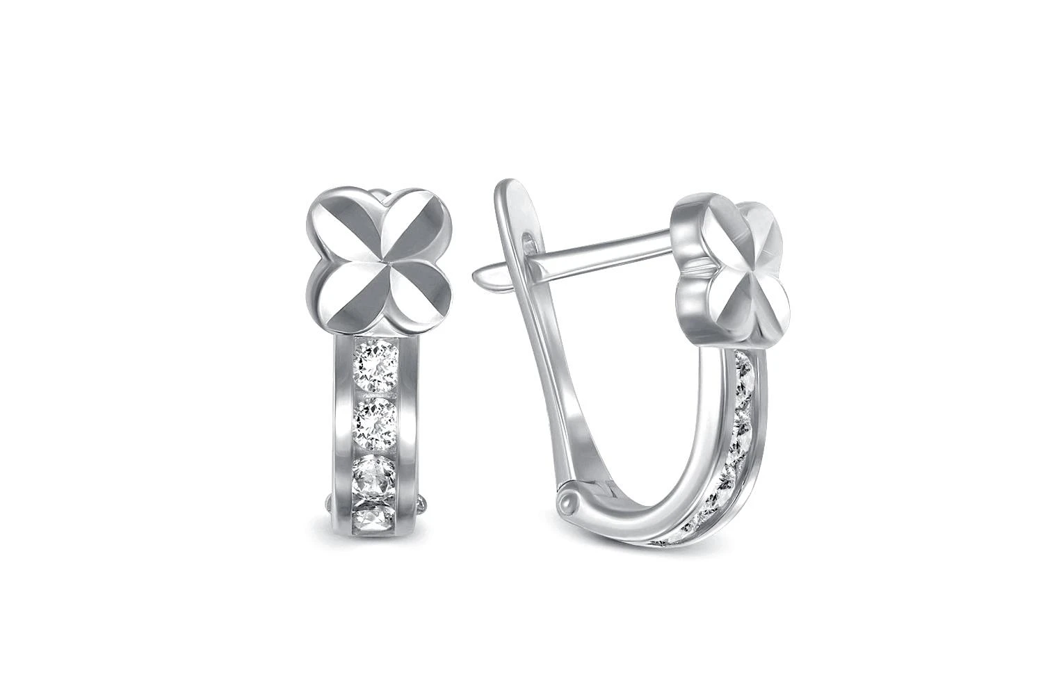 Серьги детские Цветы из белого золота с 8 фианитами