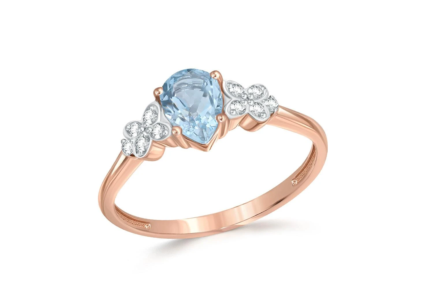Кольцо Цветок из красного золота с топазом sky и 10 фианитами