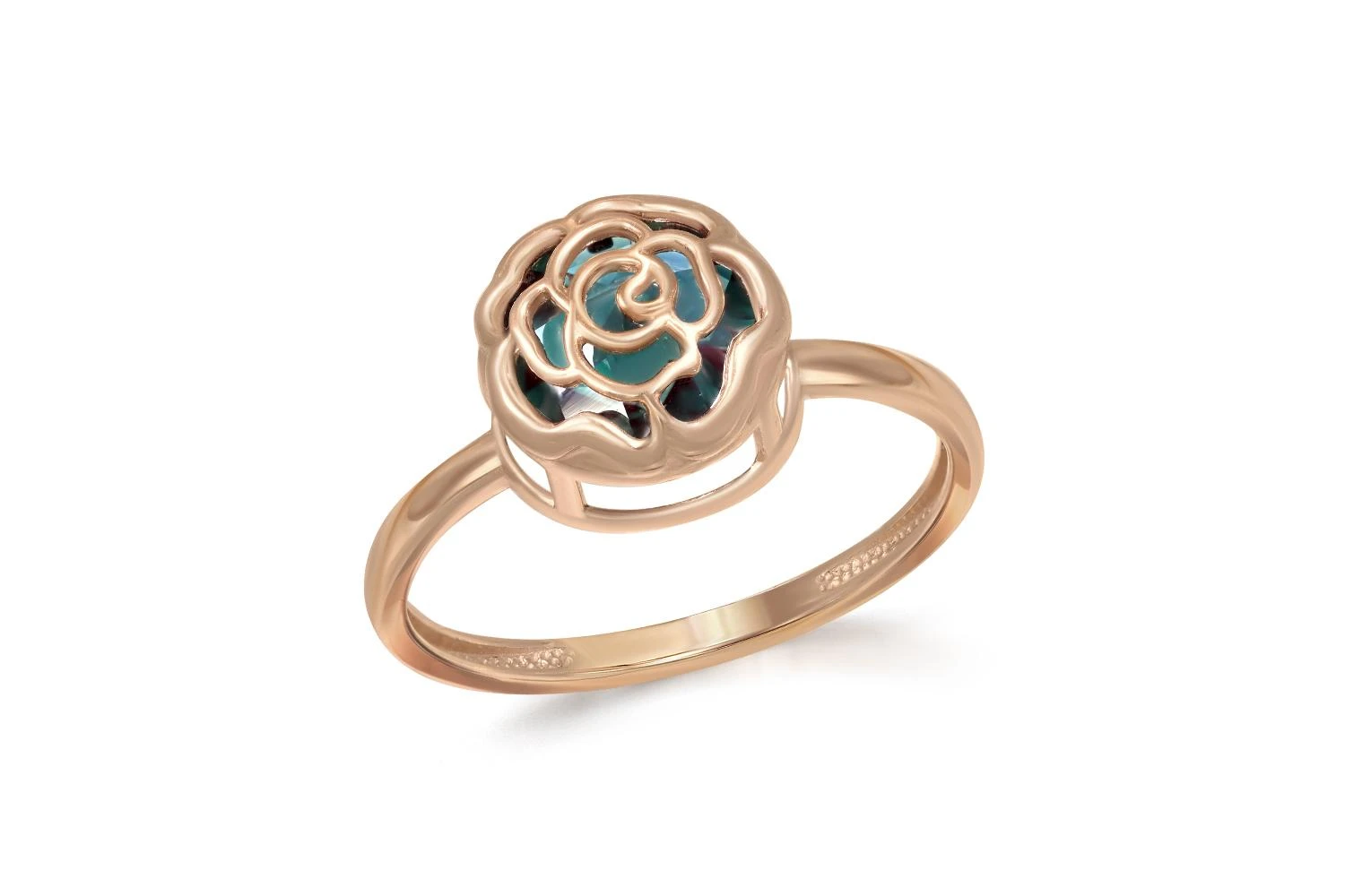 Кольцо Цветок из красного золота с александритом