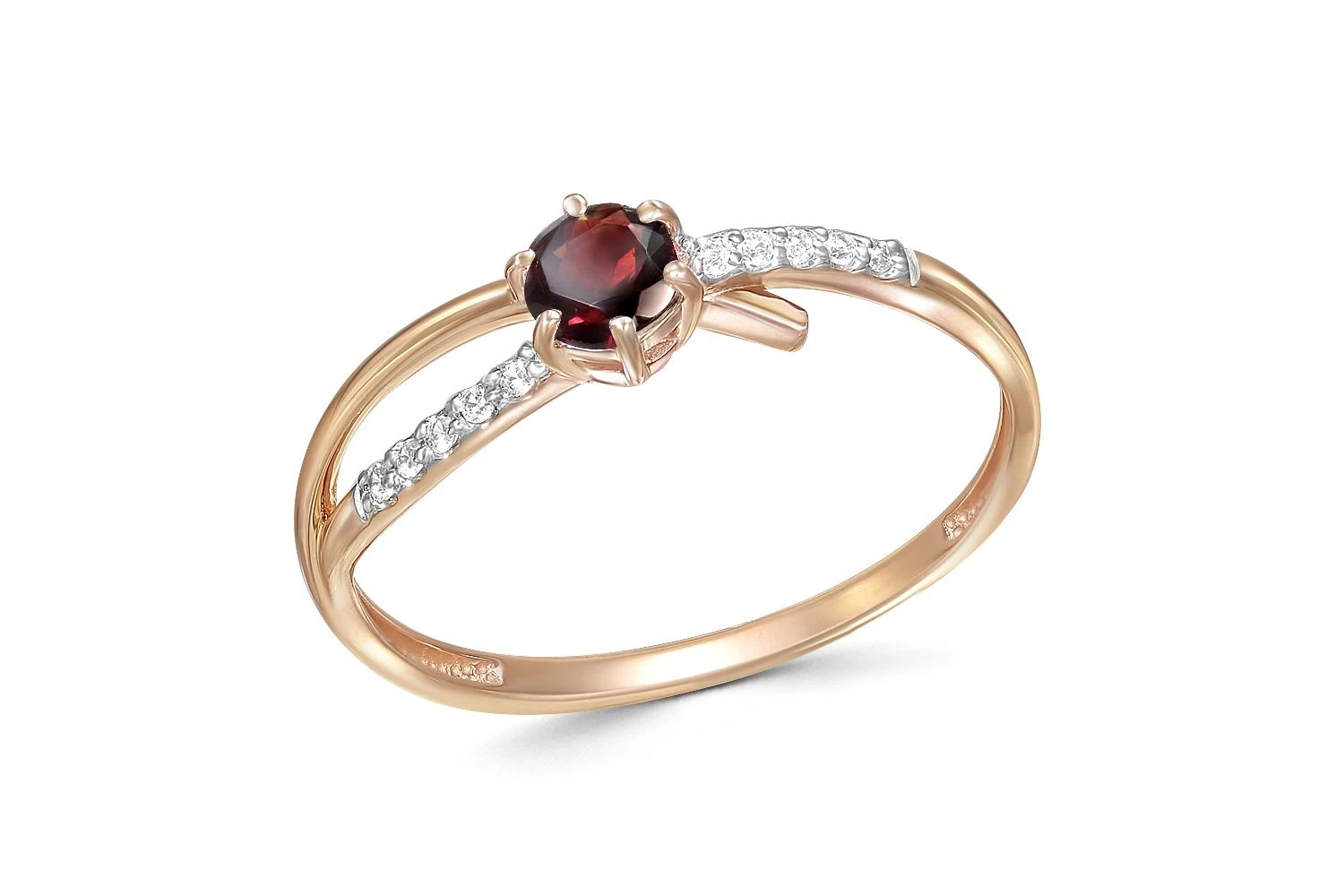 Кольцо из красного золота с гранатом и 10 фианитами