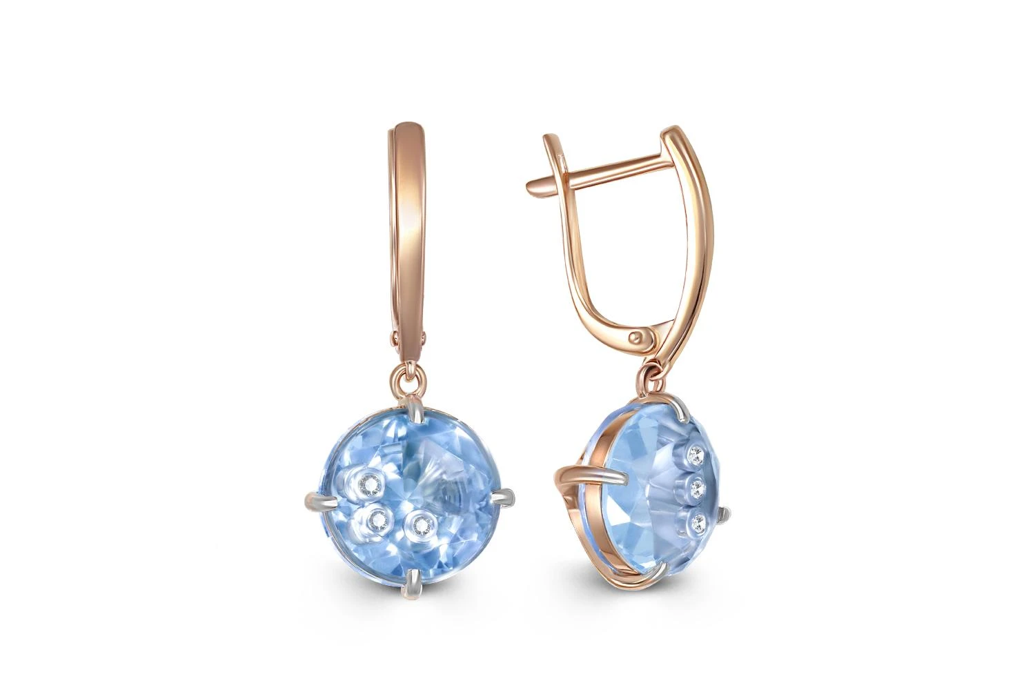 Серьги из красного золота с 4 топазами sky и 6 бриллиантами