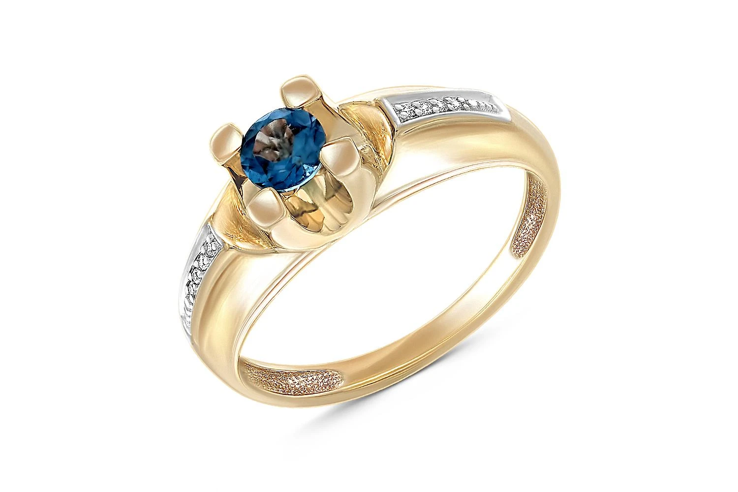 Кольцо из жёлтого золота с топазом лондон и 8 фианитами