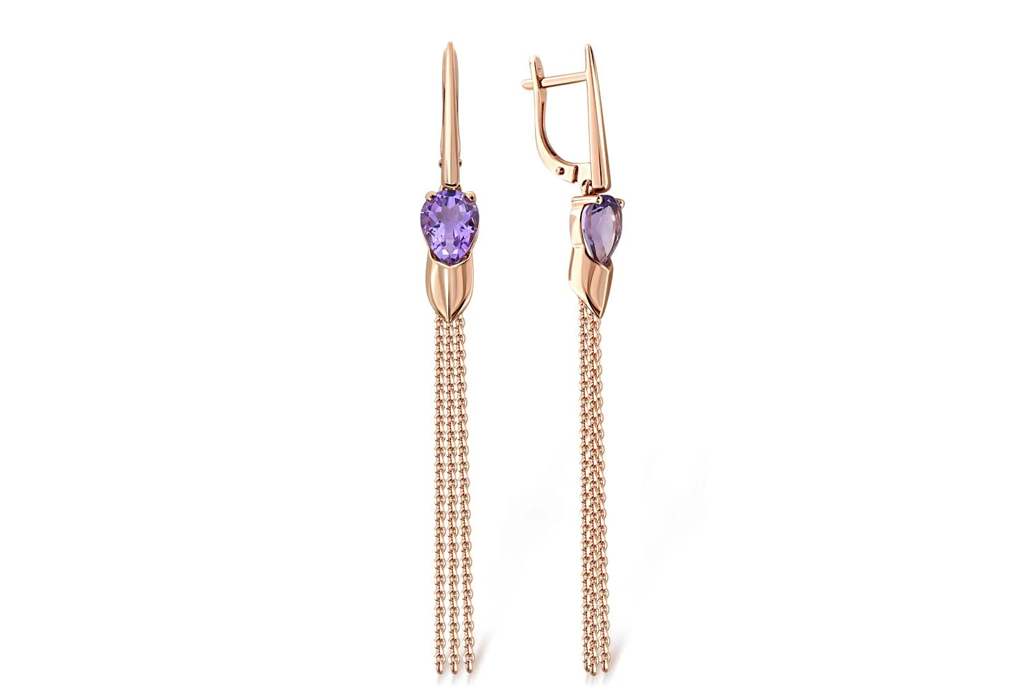 Серьги из красного золота с 2 аметистами