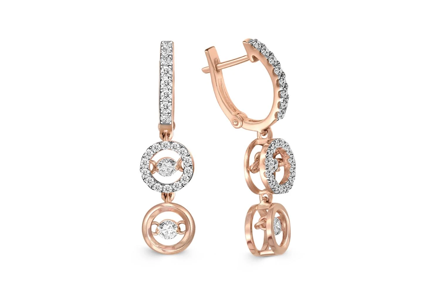 Серьги из красного золота с 48 фианитами