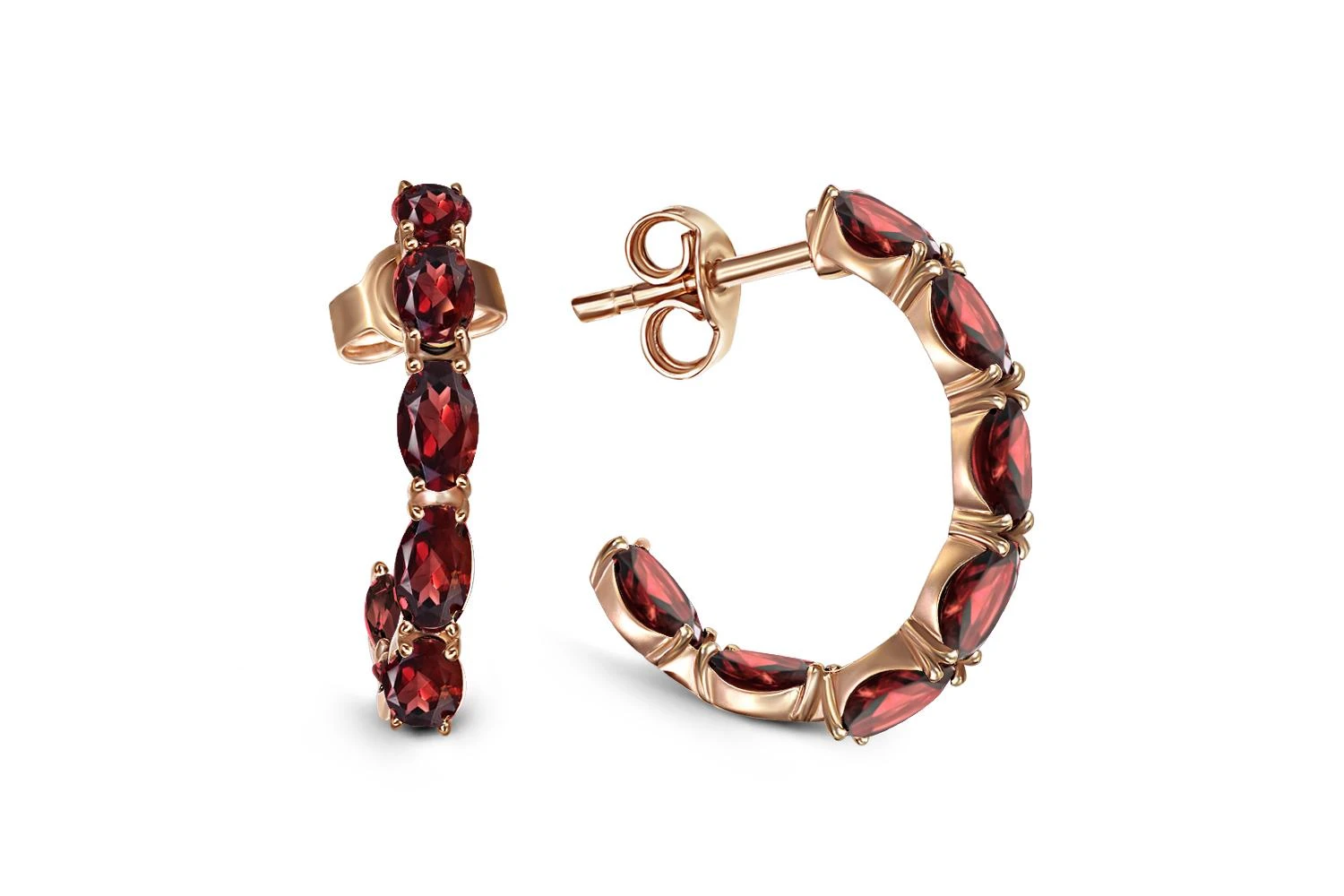 Серьги-пусеты из красного золота с 14 гранатами