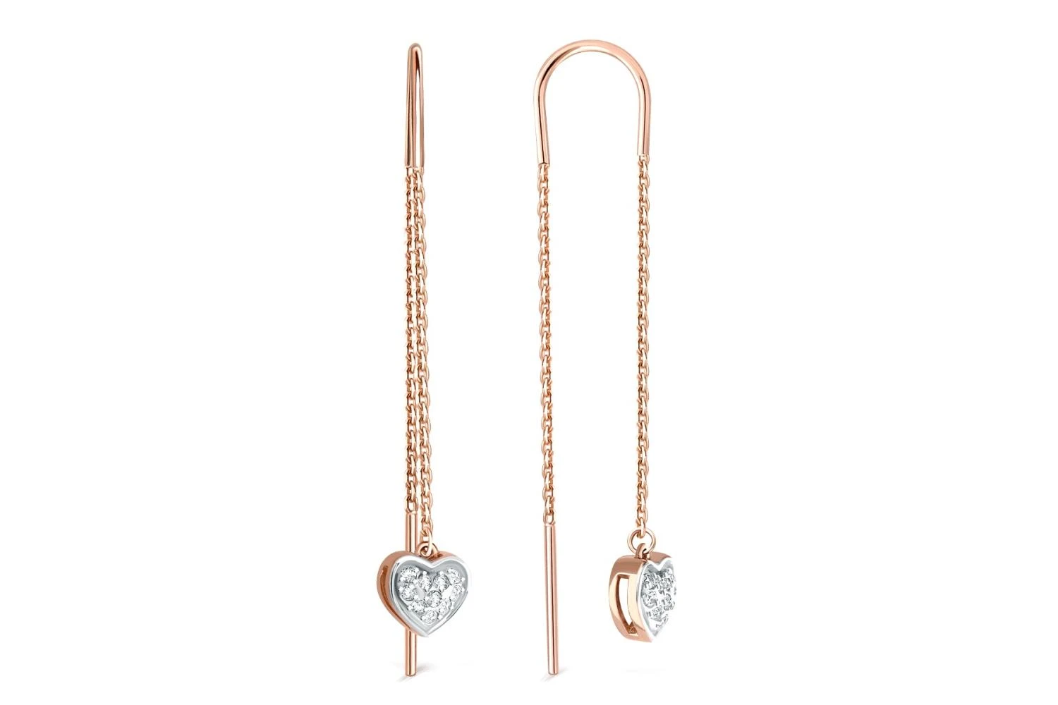 Серьги-продёвки Сердца из красного золота с 20 бриллиантами