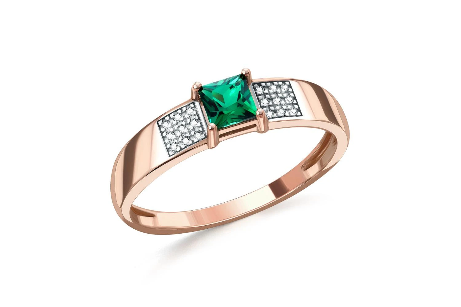 Кольцо из красного золота с изумрудом и 18 бриллиантами