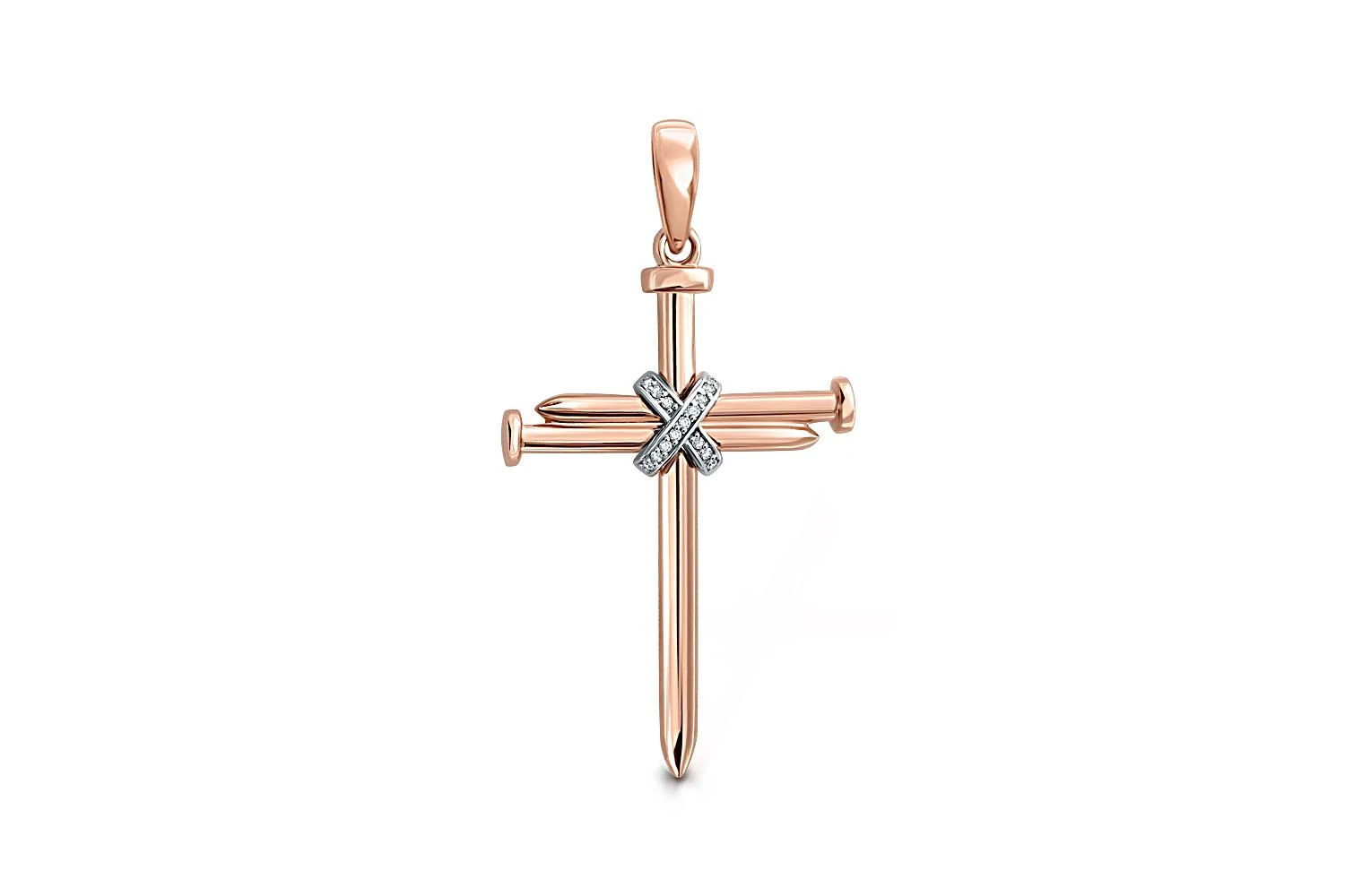 Крест Гвоздь из красного золота с 15 бриллиантами