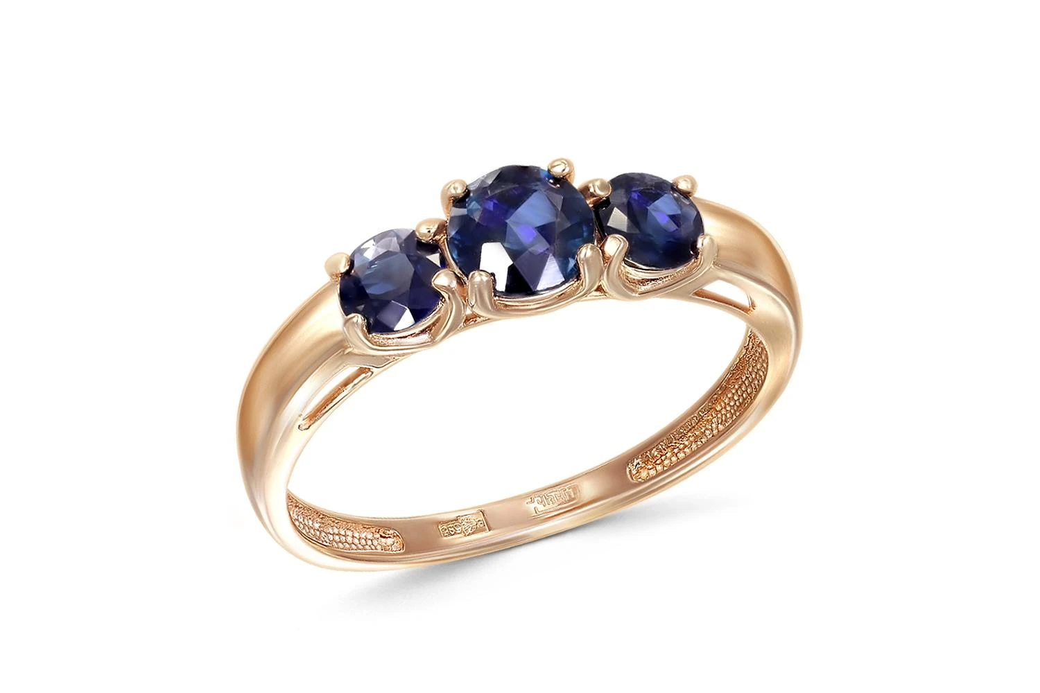 Кольцо из красного золота с 3 сапфирами
