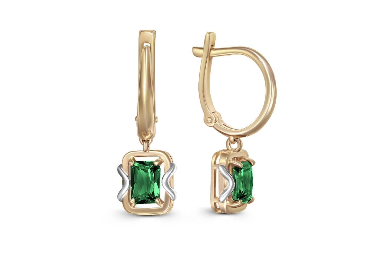 Серьги из жёлтого золота с 2 изумрудами