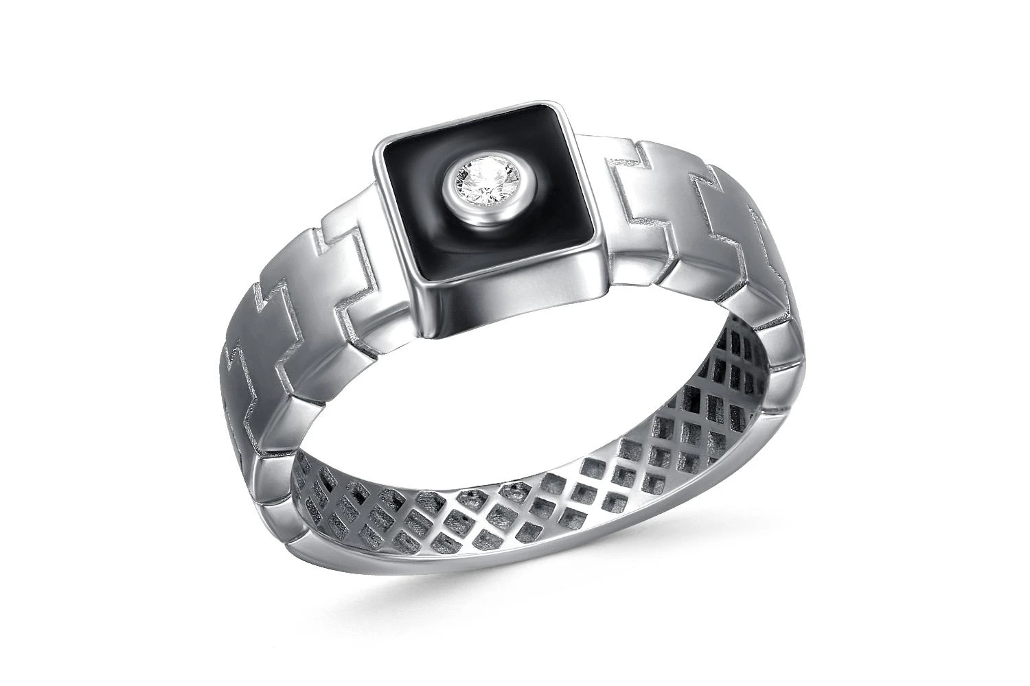 Печатка из белого золота с фианитом