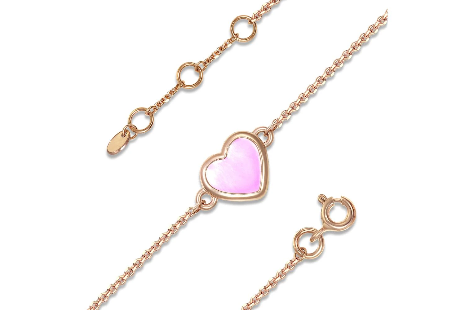 Браслет детский с Сердцем с перламутром из красного золота