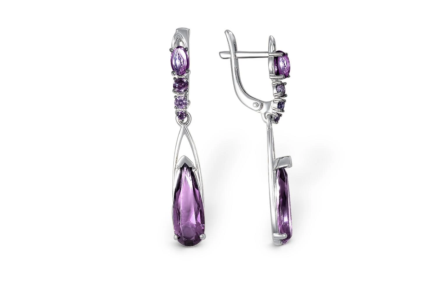 Серьги из белого золота с 10 аметистами
