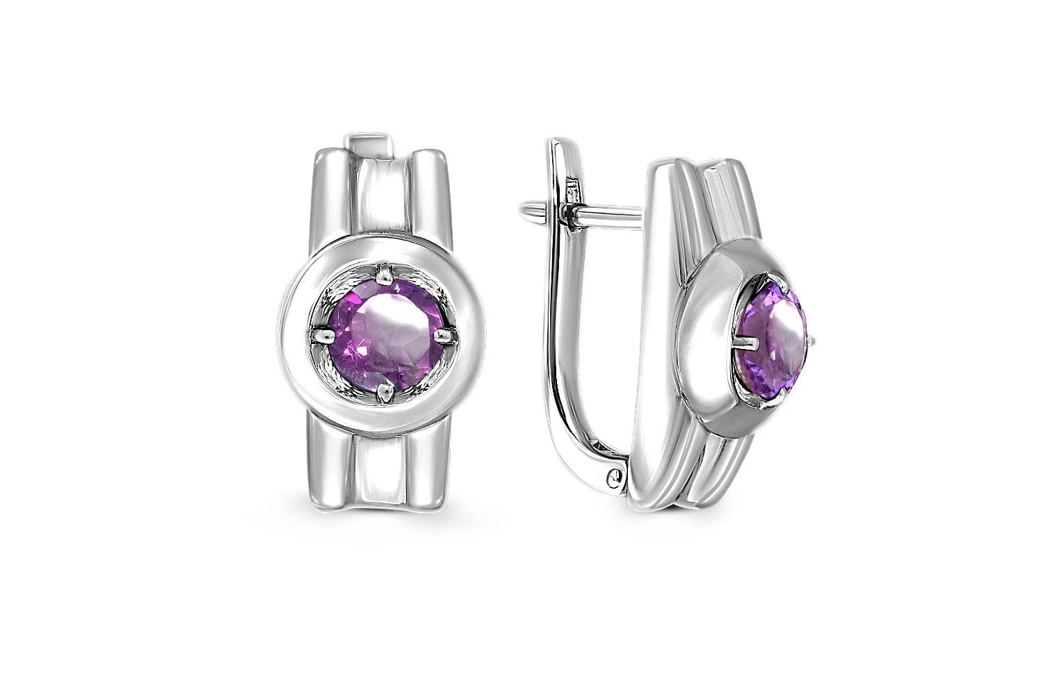 Серьги из белого золота с 2 аметистами