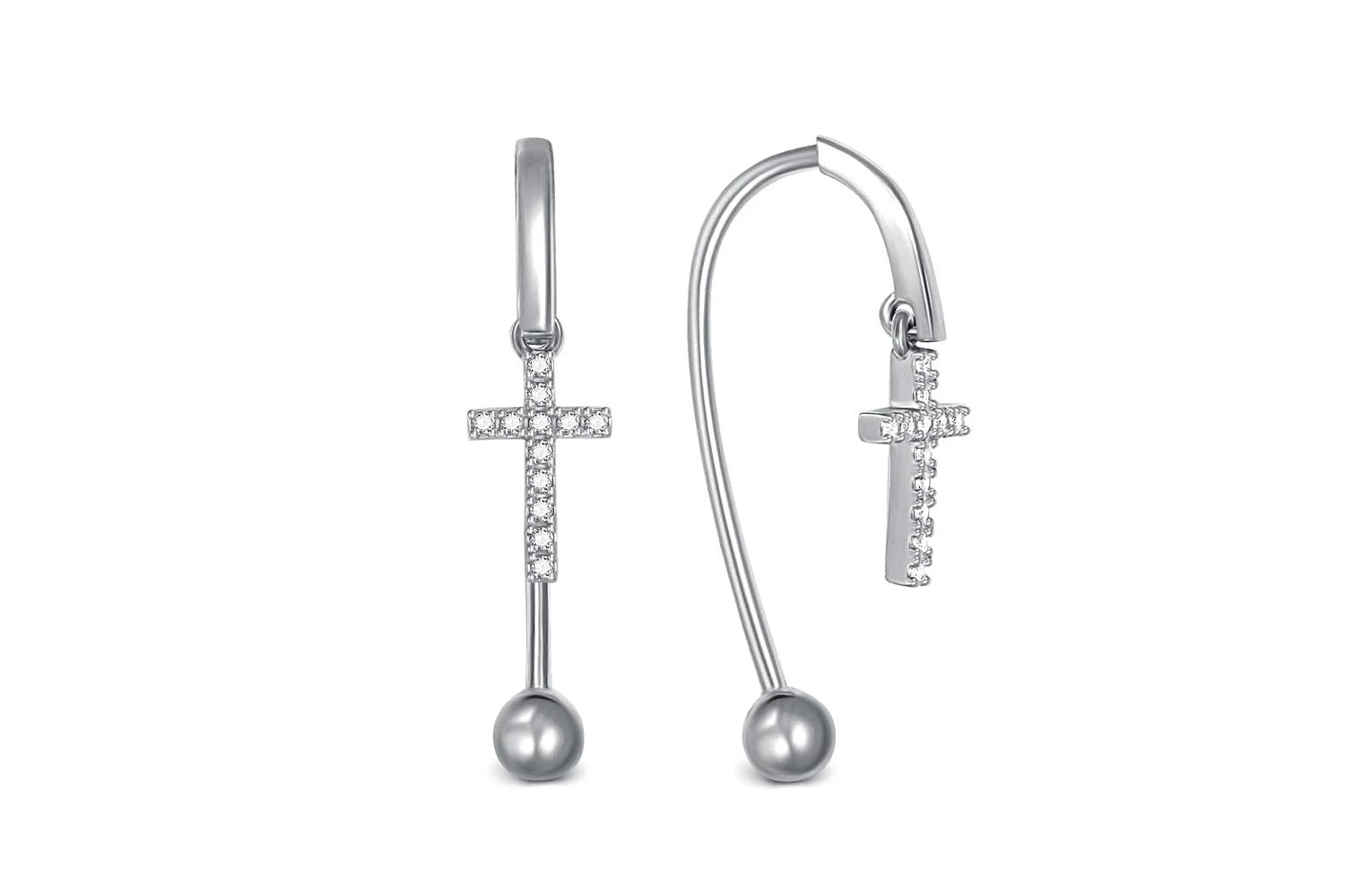 Серьги Кресты из белого золота с 24 фианитами