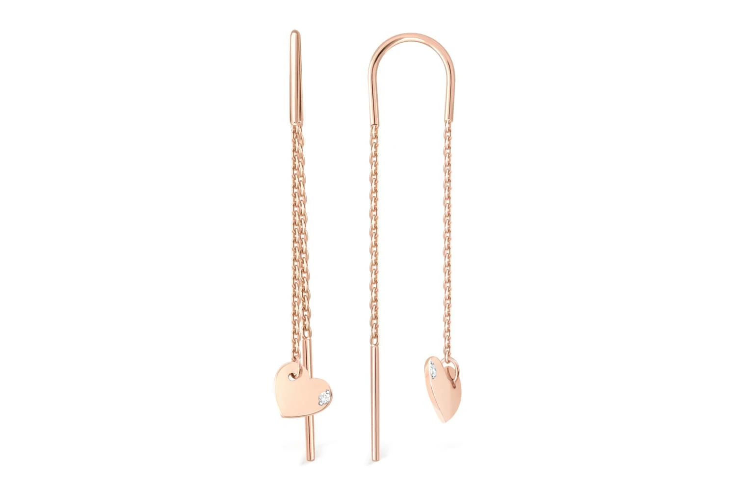Серьги-продёвки Сердца из красного золота с 2 фианитами