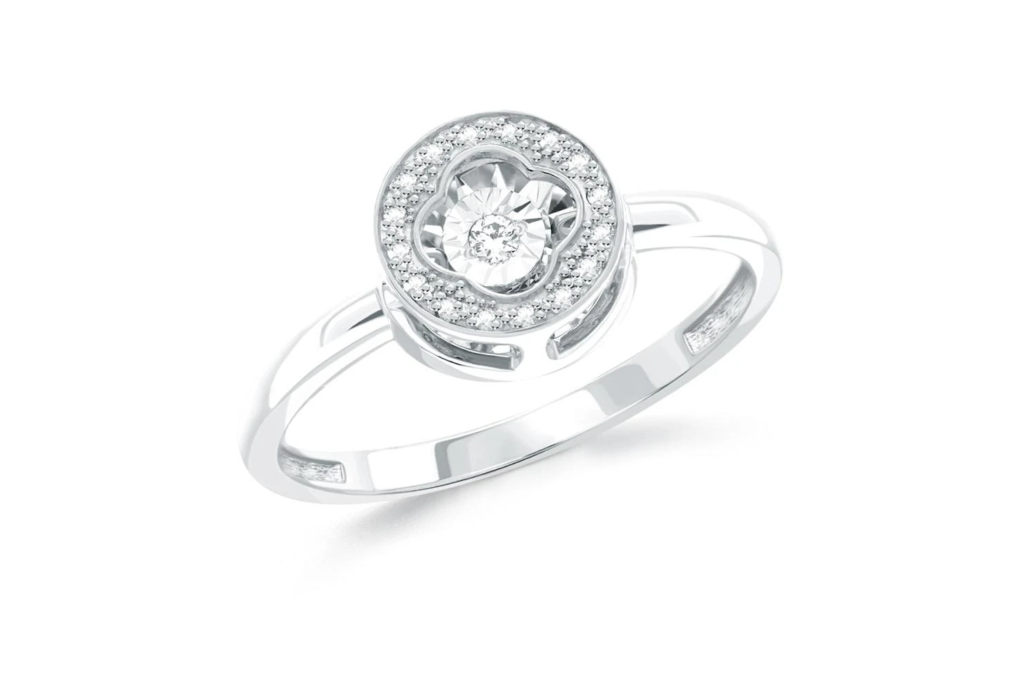 Кольцо Клевер из белого золота с 17 бриллиантами