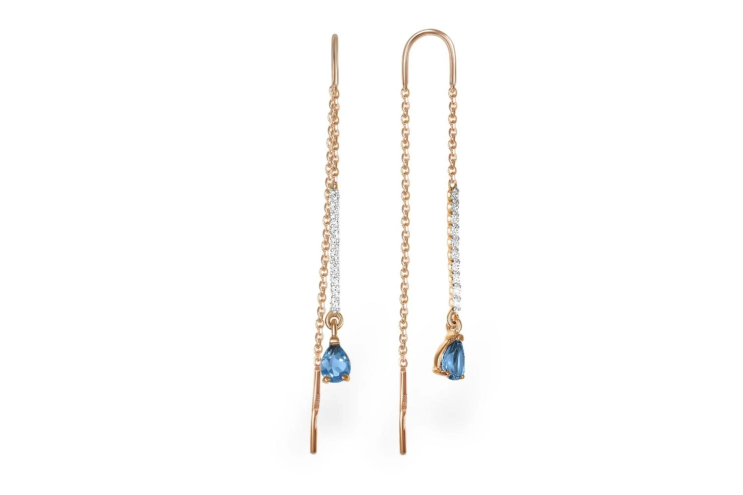 Серьги-продёвки Дорожки из красного золота с 2 топазами лондон и 20 фианитами