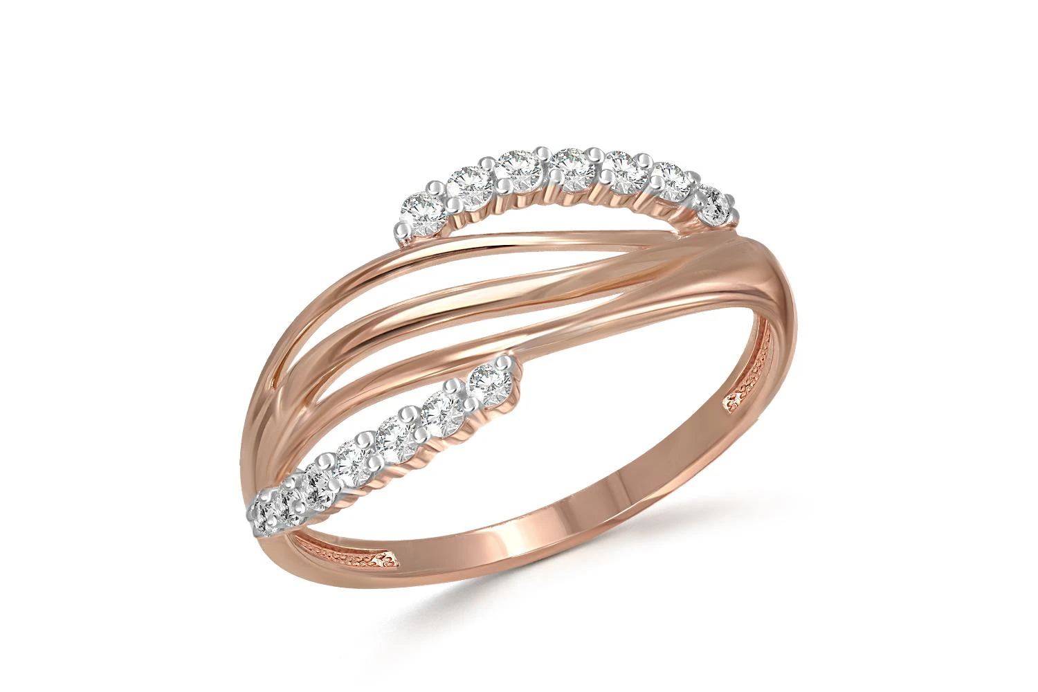 Кольцо дорожка из красного золота с 14 фианитами