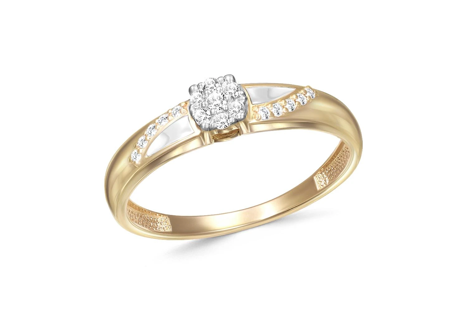 Кольцо Малинка из жёлтого золота с 17 бриллиантами