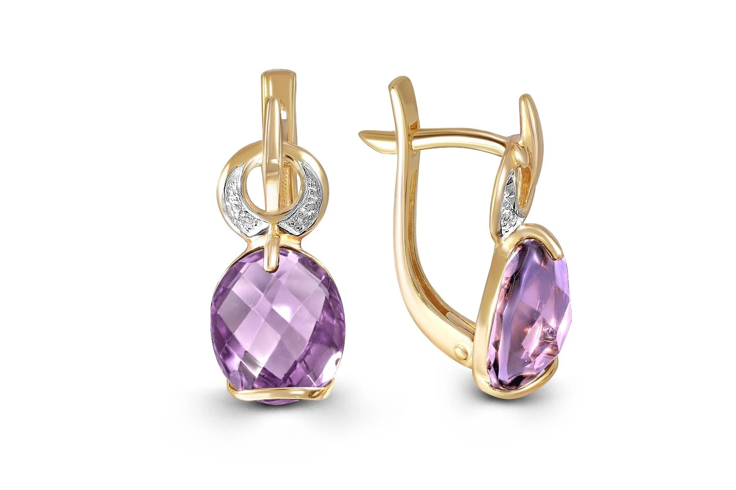 Серьги из жёлтого золота с 6 аметистами