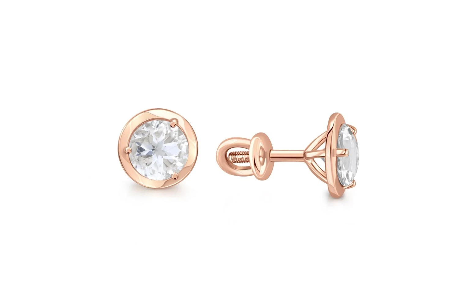 Серьги-пусеты из красного золота с горным хрусталём