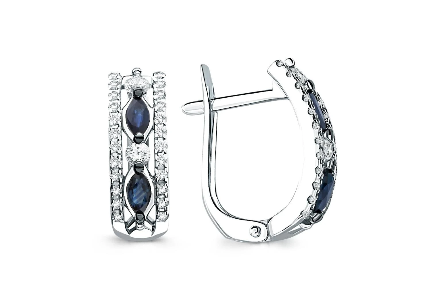 Серьги из белого золота с 8 сапфирами и 48 бриллиантами