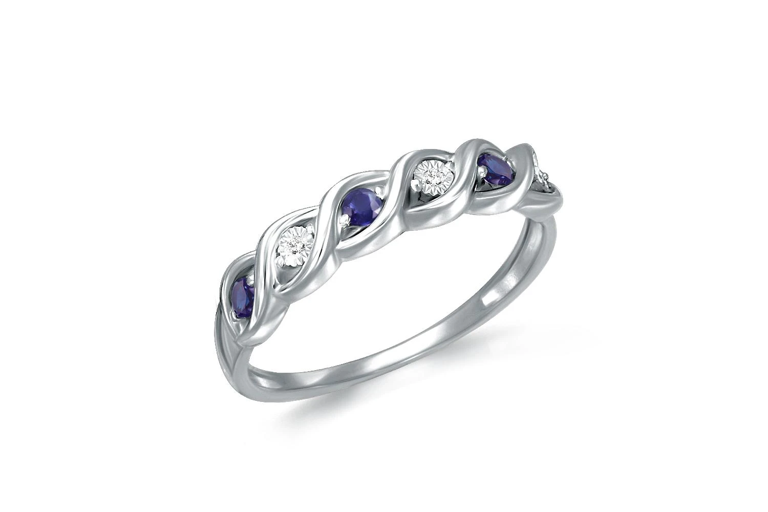 Кольцо Дорожка из белого золота с 3 сапфирами и 3 бриллиантами