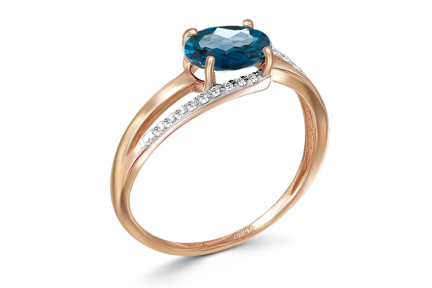 Кольцо из красного золота с топазом лондон и 20 фианитами