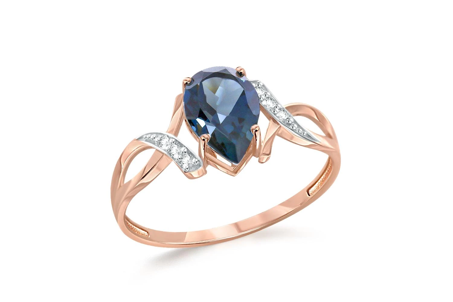 Кольцо из красного золота с топазом лондон и 6 фианитами