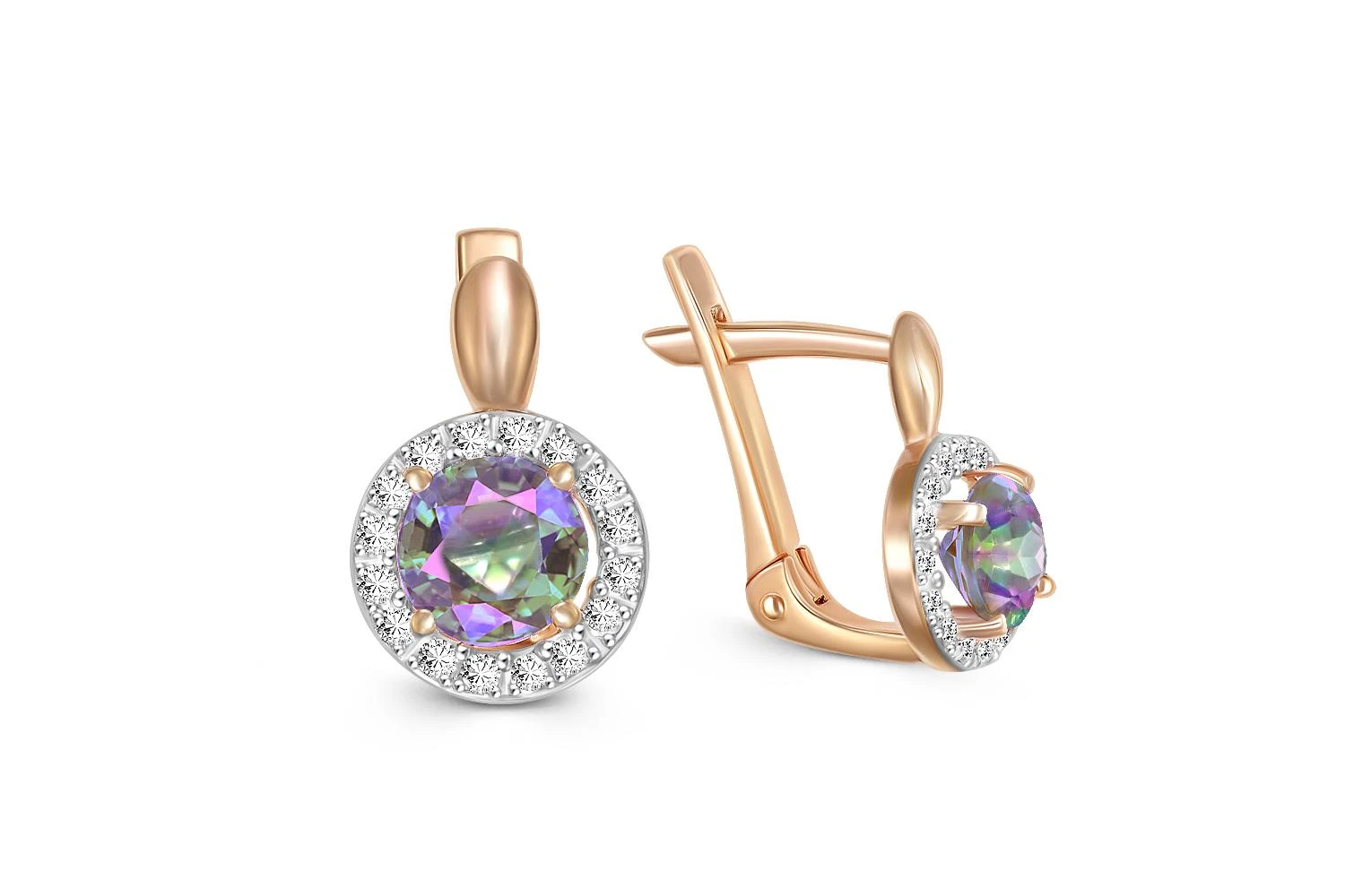 Серьги из красного золота с 2 кварцами и 32 фианитами