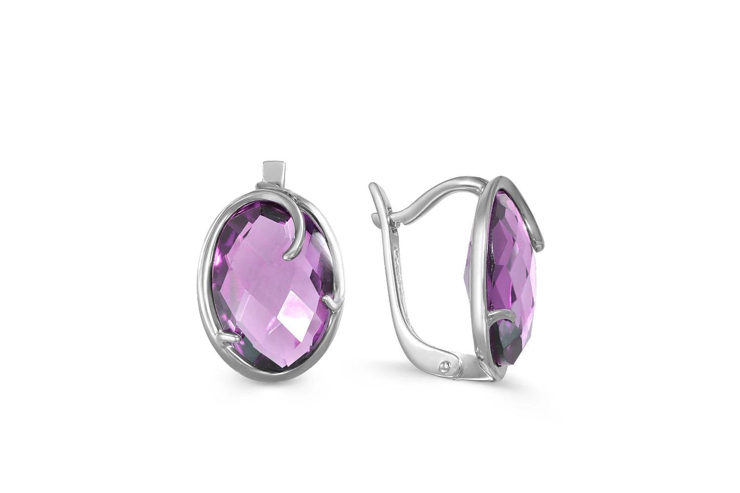 Серьги из белого золота с 2 аметистами