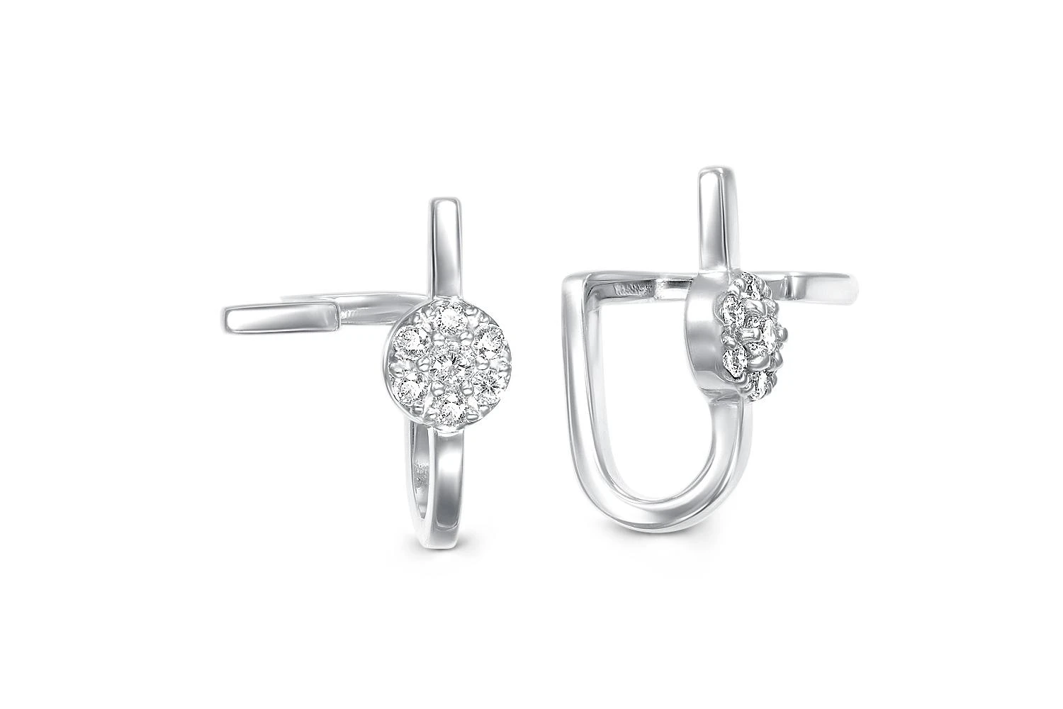Серьги-пусеты из белого золота с 14 фианитами