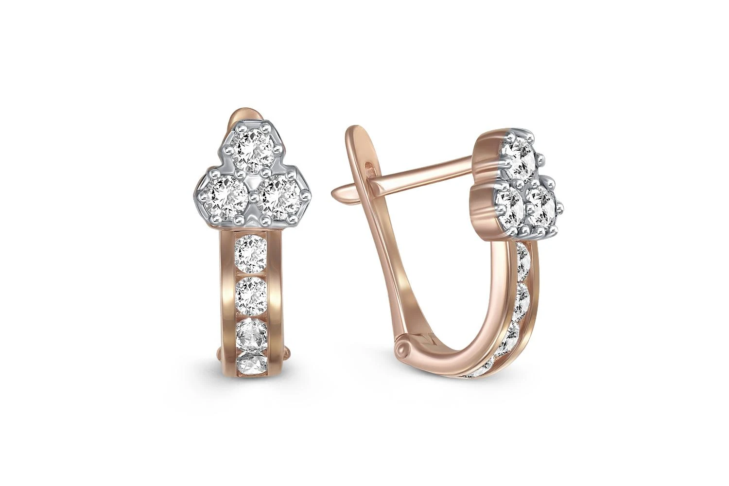 Детские серьги Цветы из красного золота с 16 фианитами