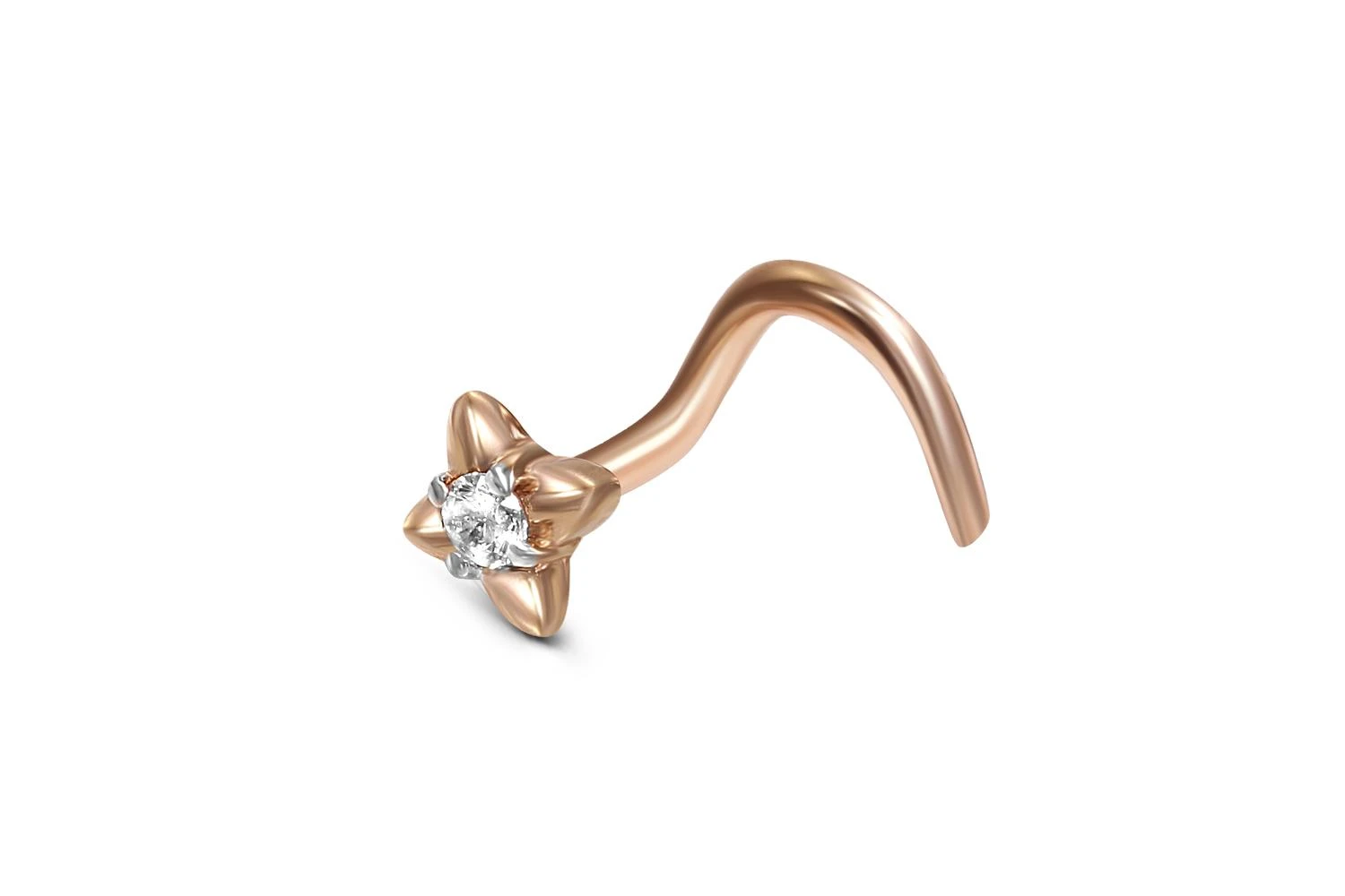 Пирсинг в нос Цветок из красного золота с фианитом