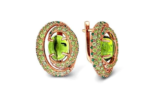 Серьги из красного золота с 2 кварцами и 136 фианитами