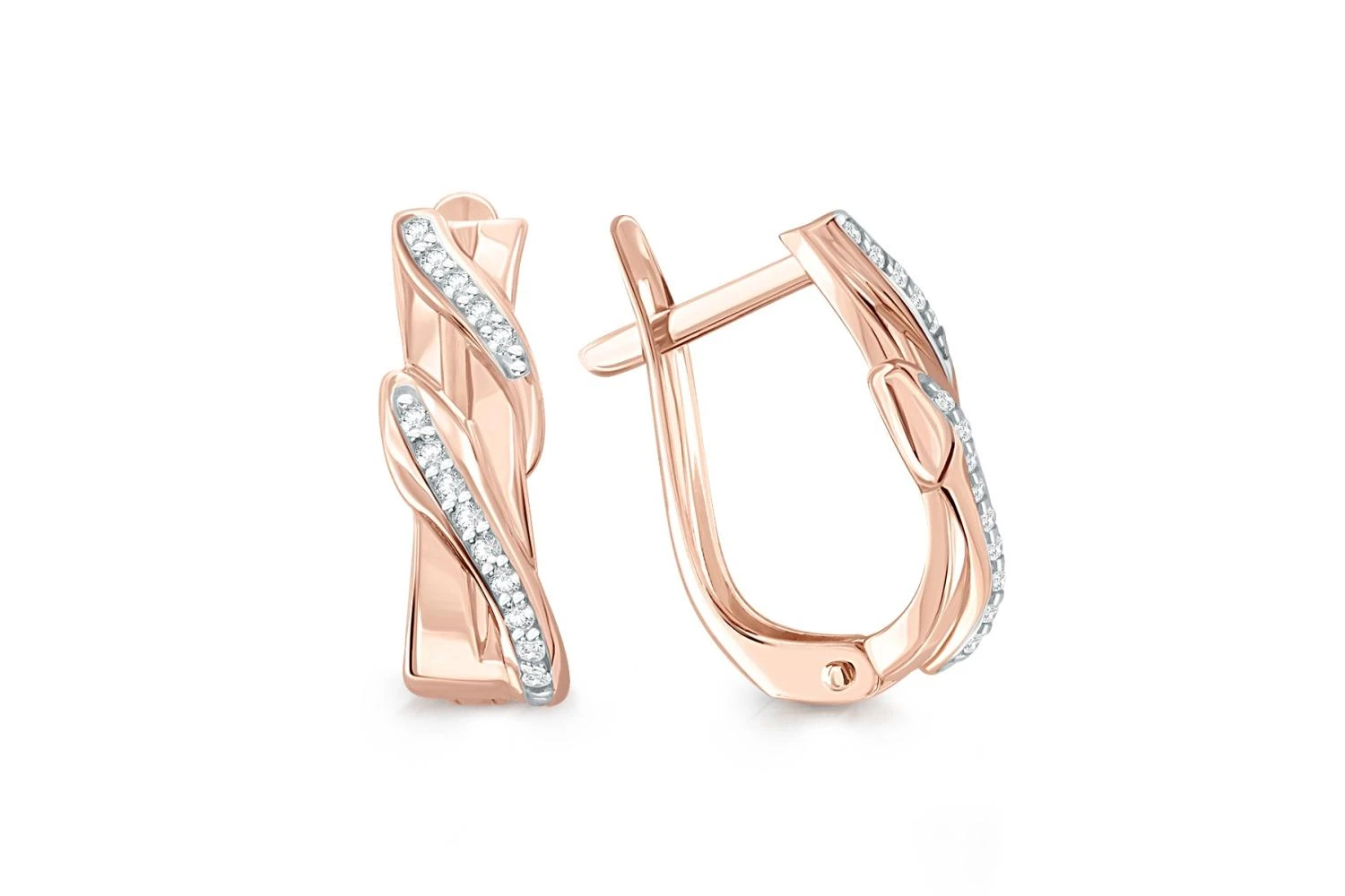 Серьги Змеи из красного золота с 28 фианитами