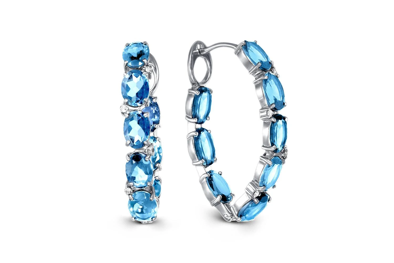 Серьги из белого золота с 16 топазами swiss и 8 фианитами