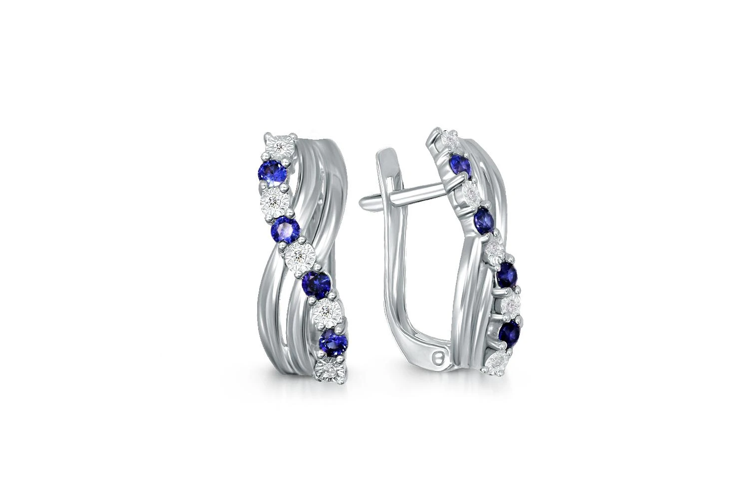 Серьги Дорожки из белого золота с 8 сапфирами и 10 бриллиантами