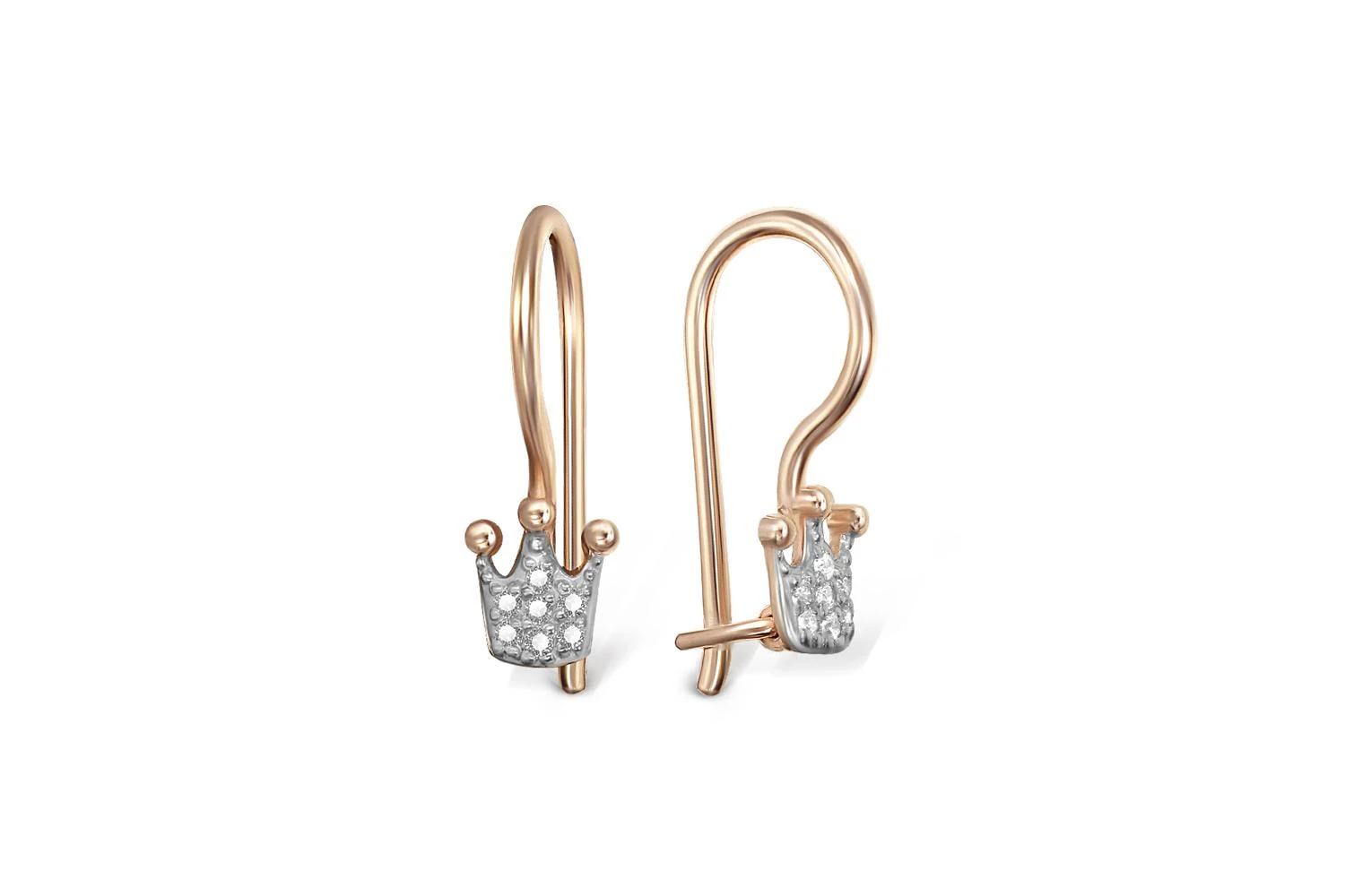 Детские серьги Короны из красного золота с 14 бриллиантами