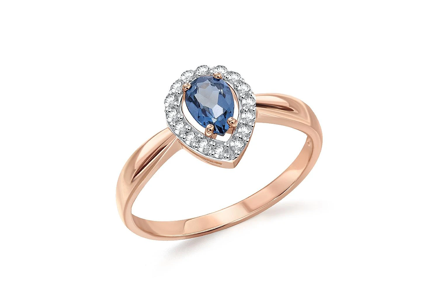 Кольцо из красного золота с топазом лондон и 16 фианитами