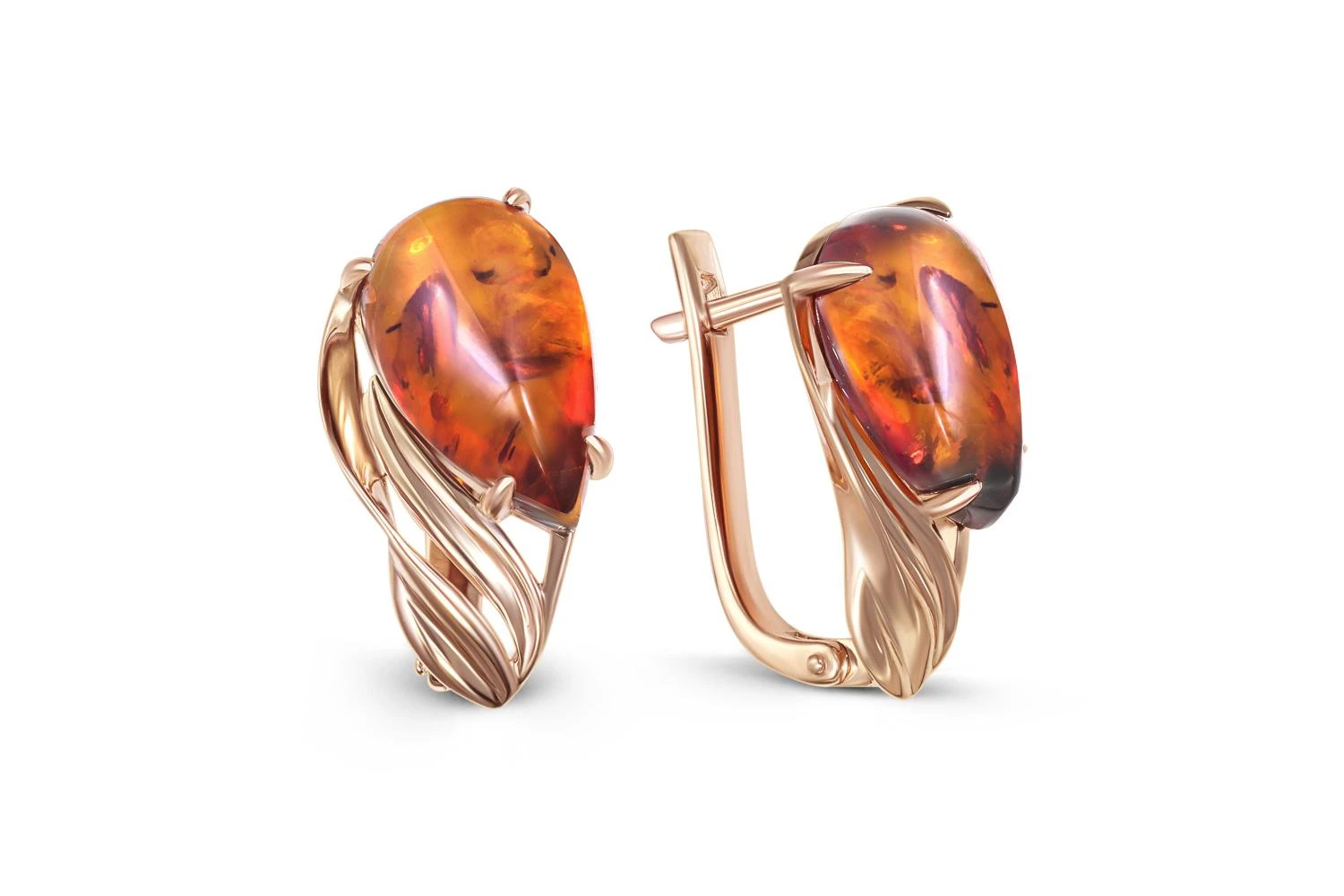 Серьги из красного золота с янтарём