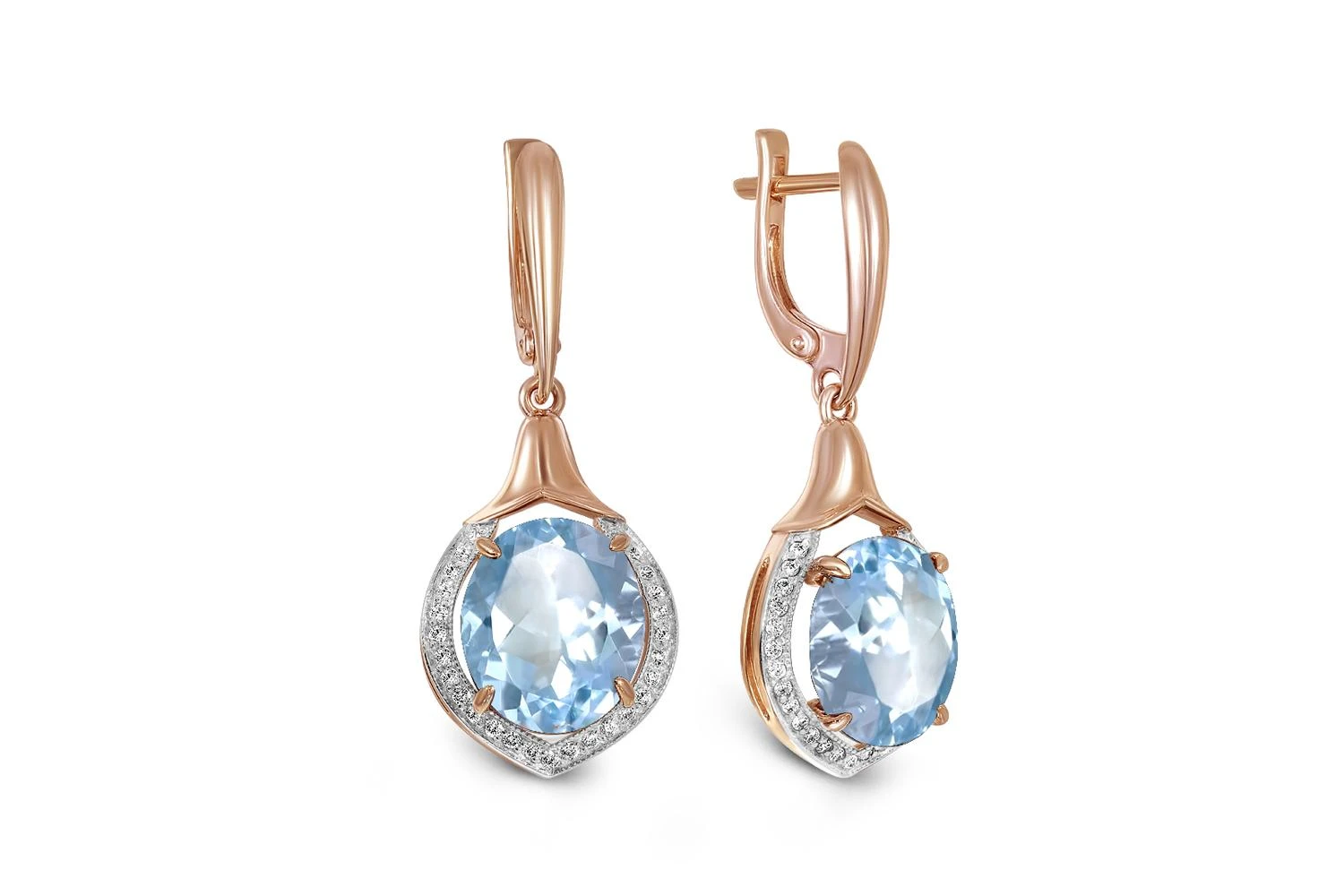 Серьги из красного золота с 2 топазами sky и 54 фианитами