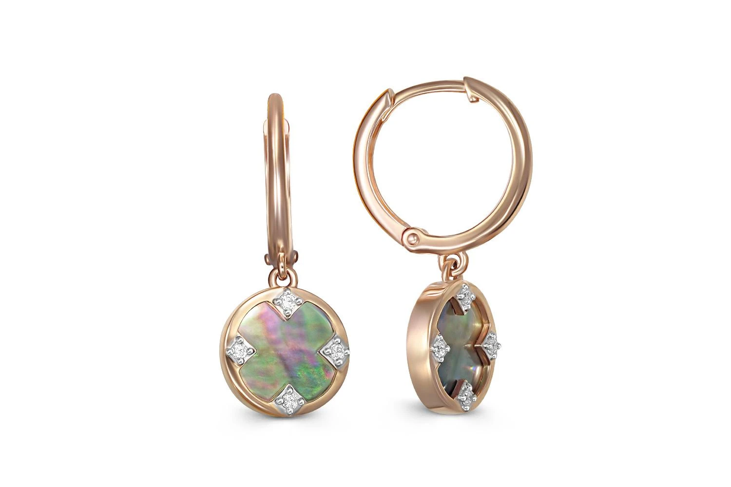 Серьги Клевер из красного золота с перламутром и 8 фианитами